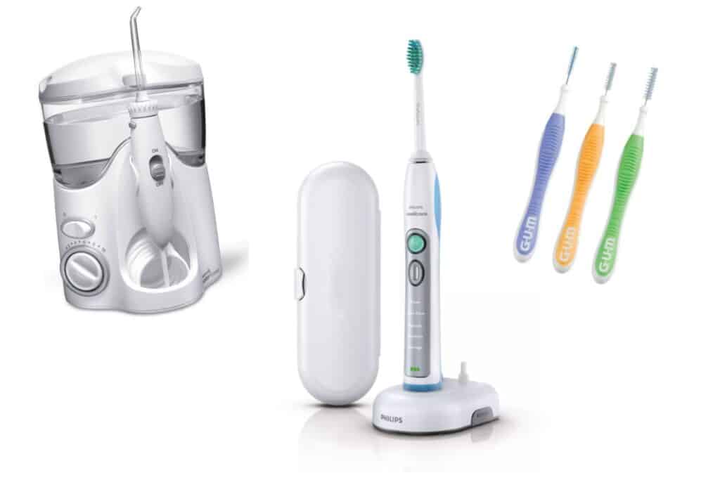 waterflosser, electric toothbrush and proxy brushes are all important for maintaining your new smile from New Teeth Now.